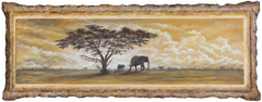 Elefanten in afrikanischer Landschaft, Gemälde